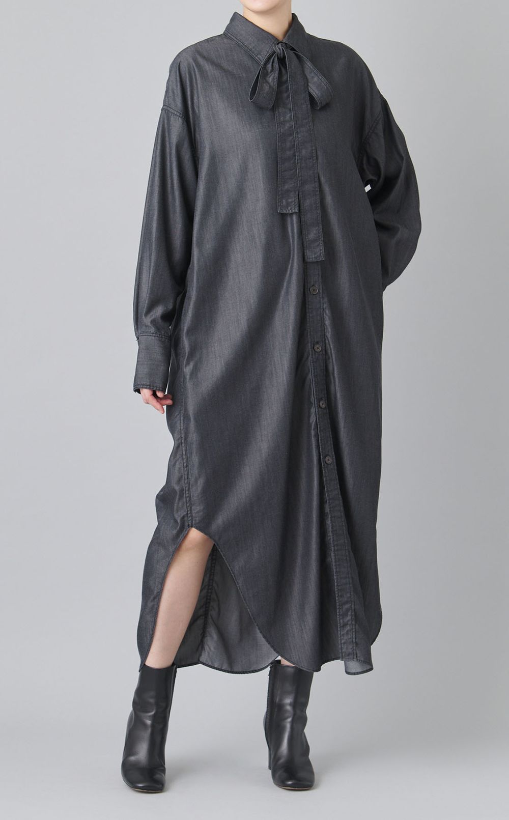 シャンブレータイ付きシャツワンピース