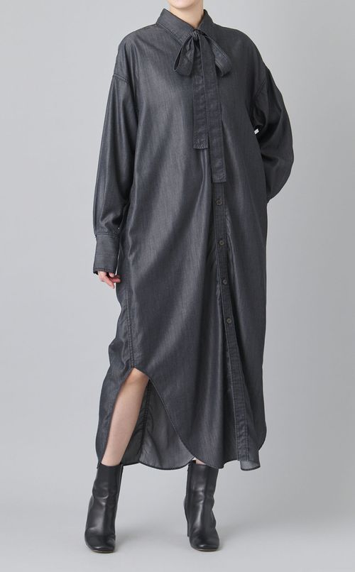 シャンブレータイ付きシャツワンピース