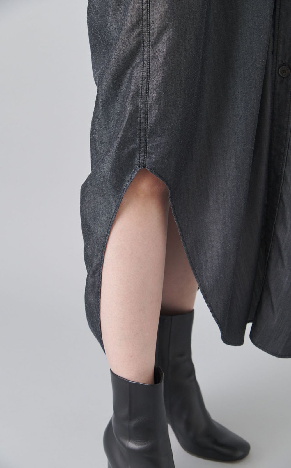 シャンブレータイ付きシャツワンピース