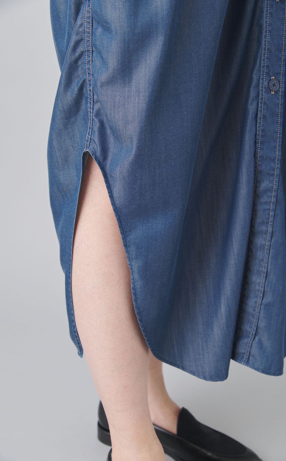 シャンブレータイ付きシャツワンピース