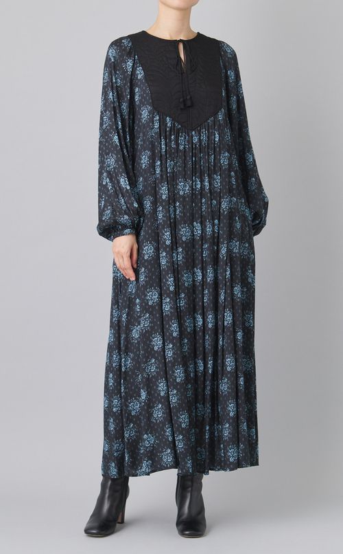 ジャガードポピープリントヨークワンピース