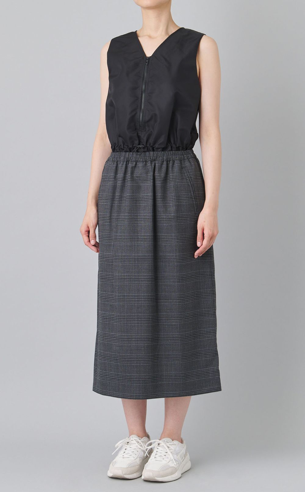 チェックサテンベストワンピース