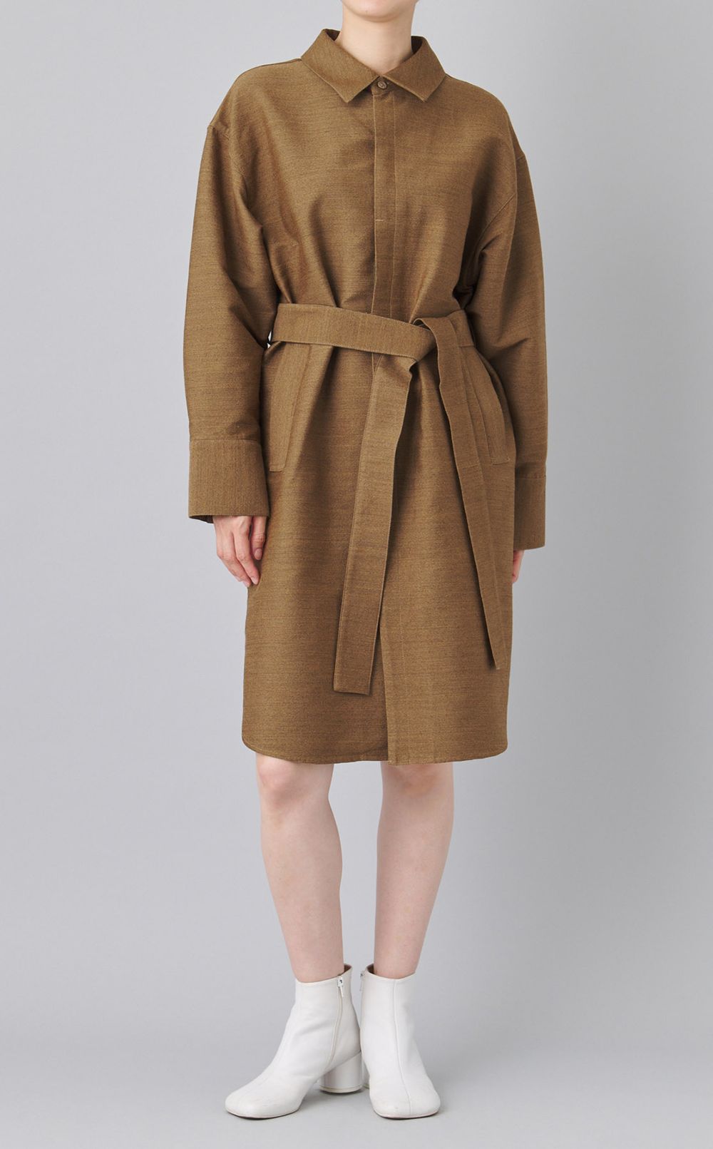 ウール混ベルテッドシャツワンピース