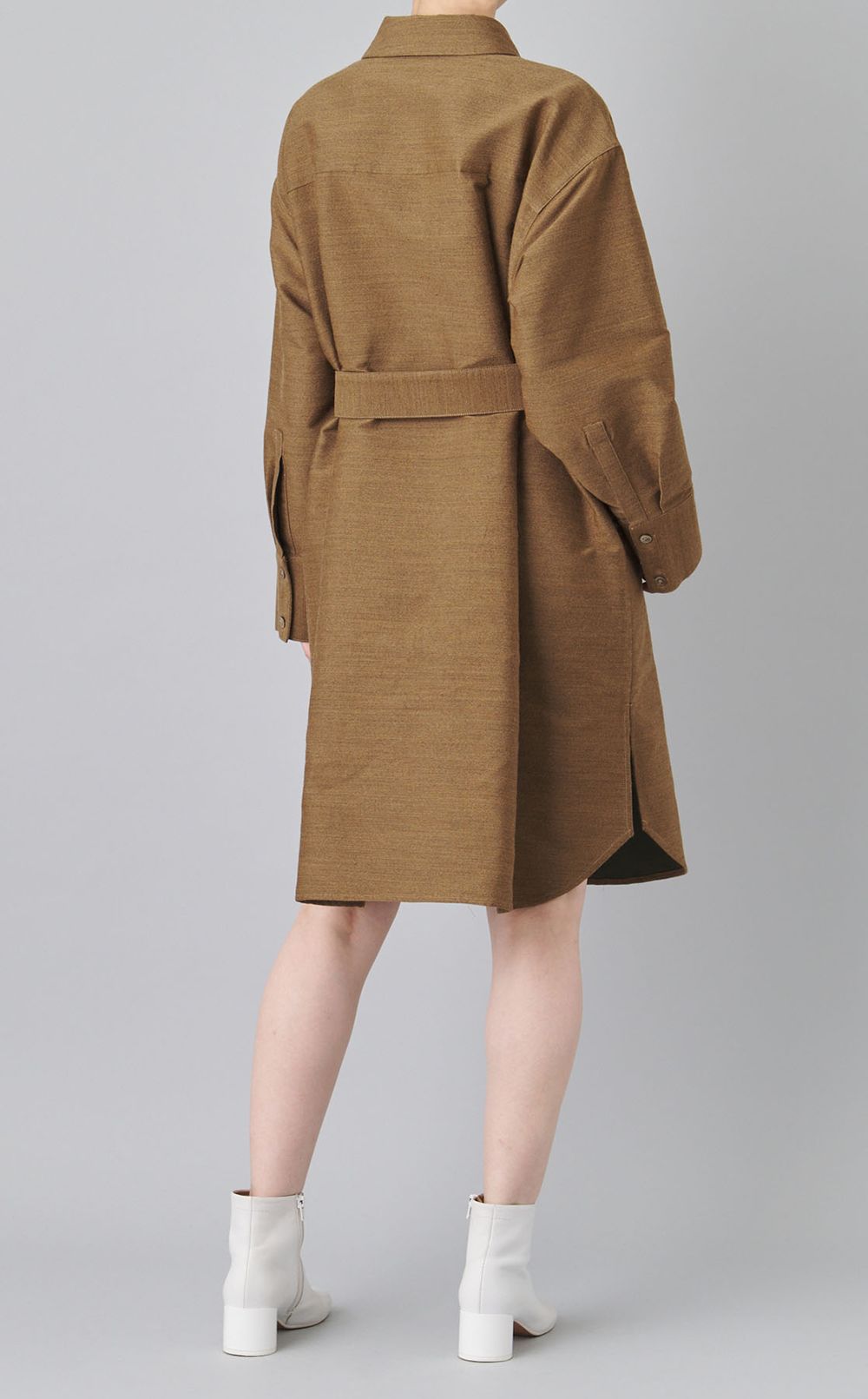 ウール混ベルテッドシャツワンピース