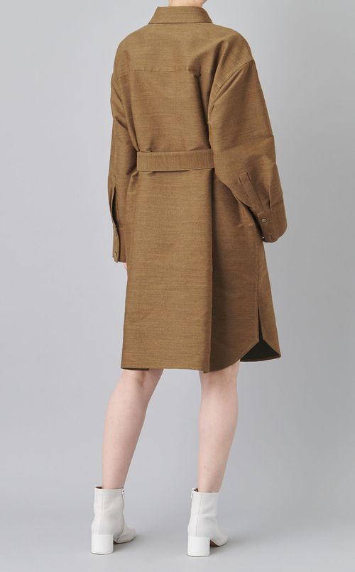 ウール混ベルテッドシャツワンピース