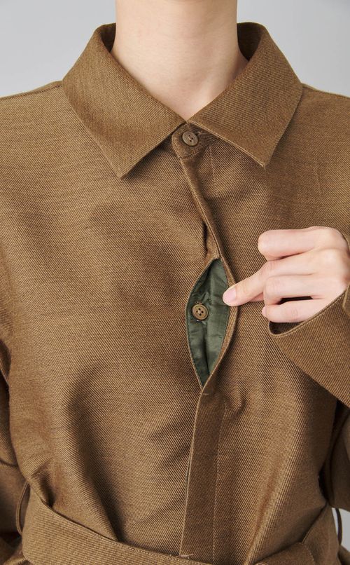 ウール混ベルテッドシャツワンピース