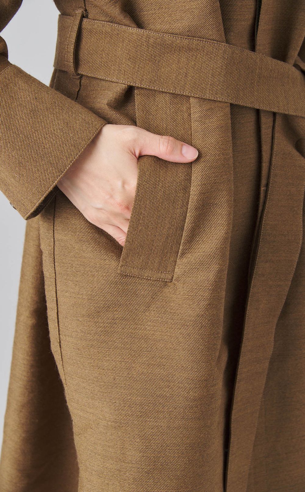 ウール混ベルテッドシャツワンピース