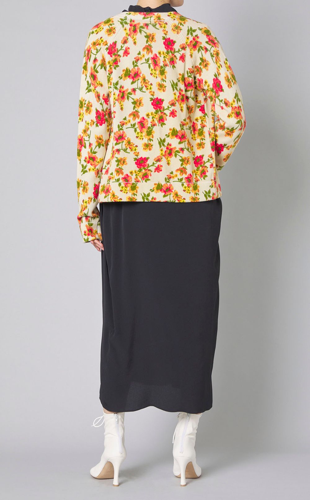 プリントコットンVネックカーディガン