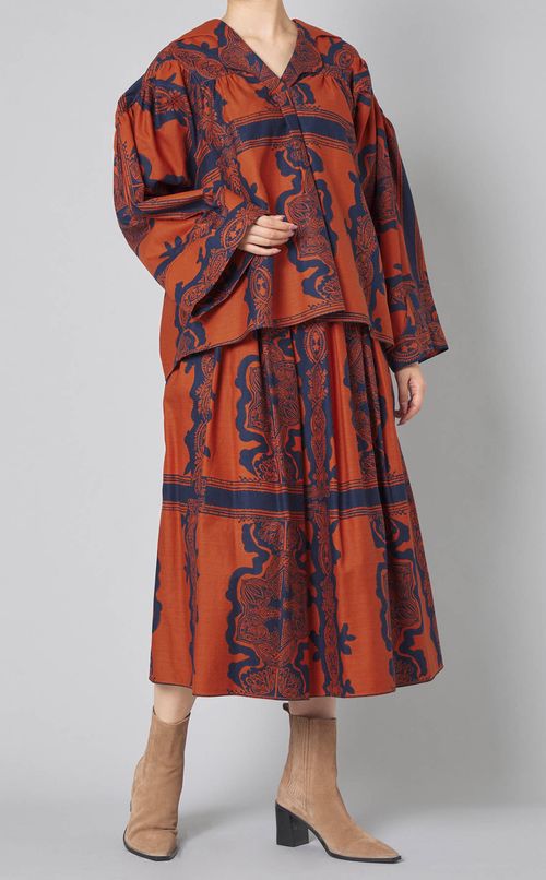 プリントコットンギャザースカート