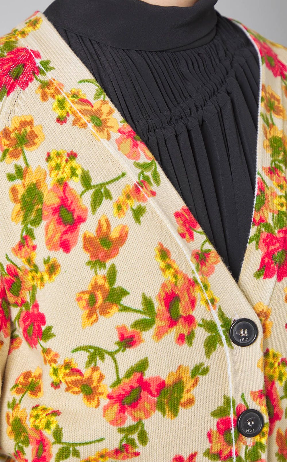 プリントコットンVネックカーディガン