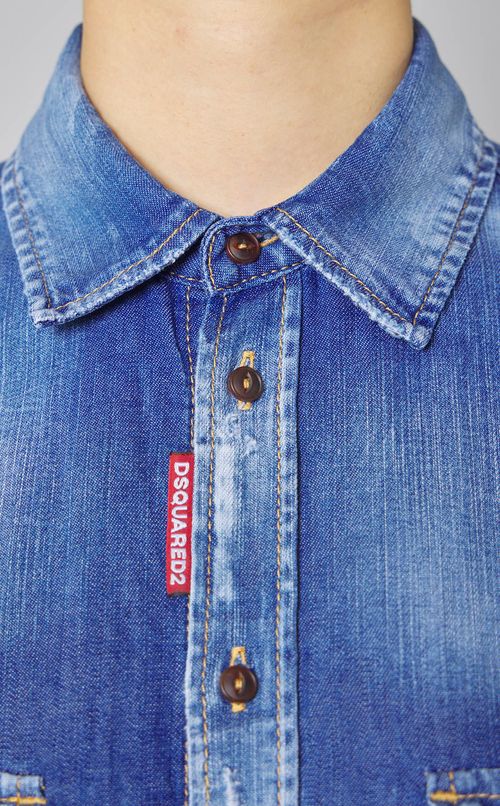 ギャザースリーブウォッシュドデニムシャツ