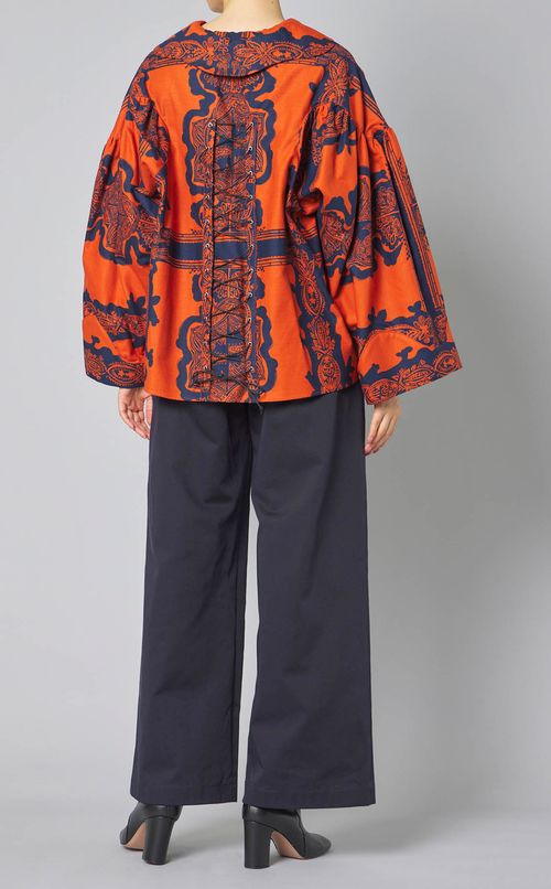 プリントレースアップブラウス