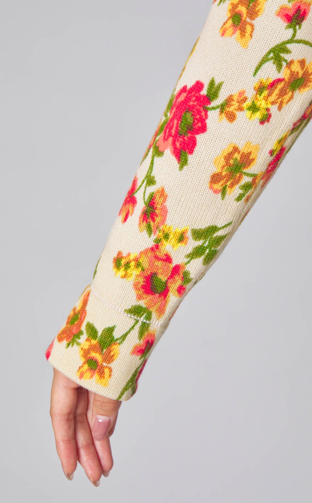 プリントコットンVネックカーディガン