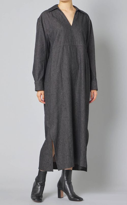 リネンコットンツイルスキッパーワンピース