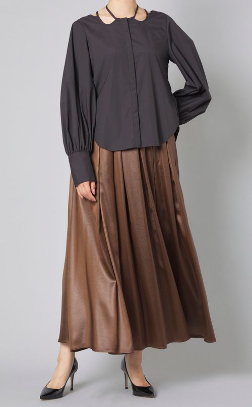 グロッシーサテンギャザースカート
