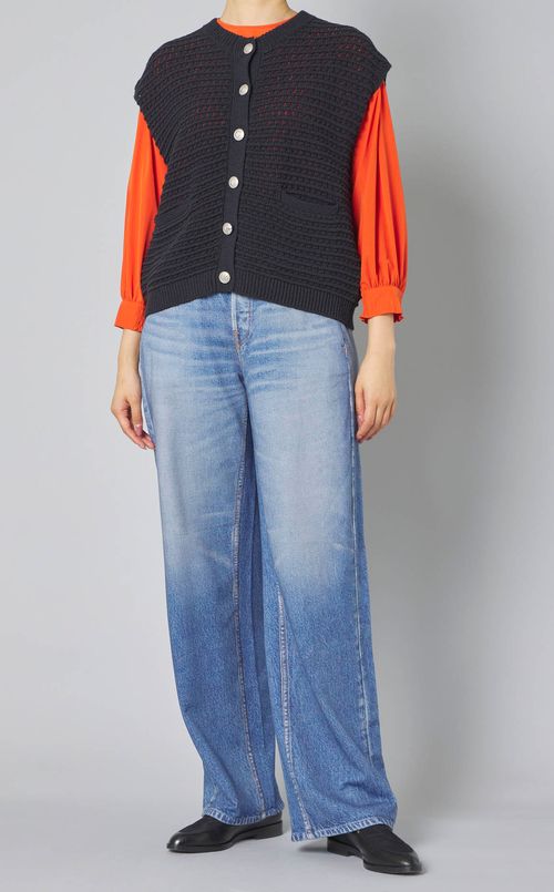 デニムプリントワイドレッグパンツ