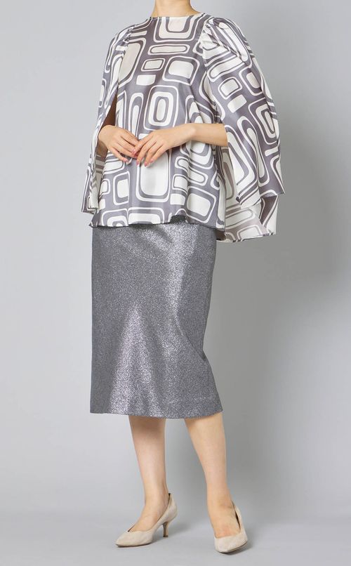 ジオメトリックプリントケープブラウス