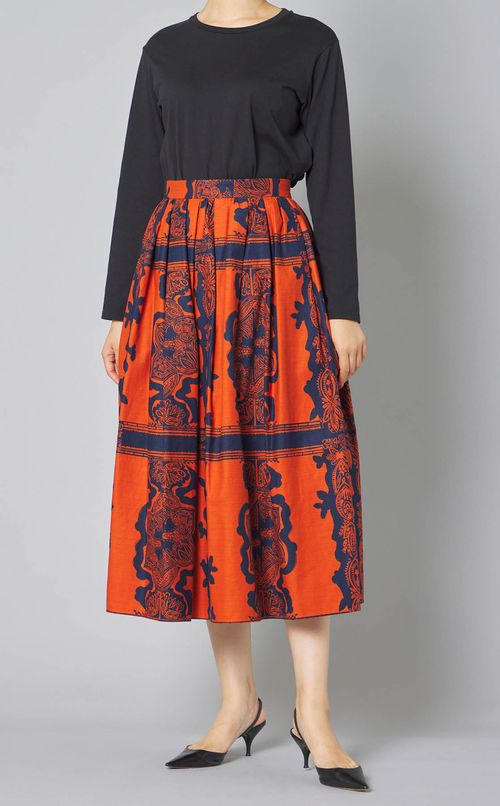 プリントコットンギャザースカート