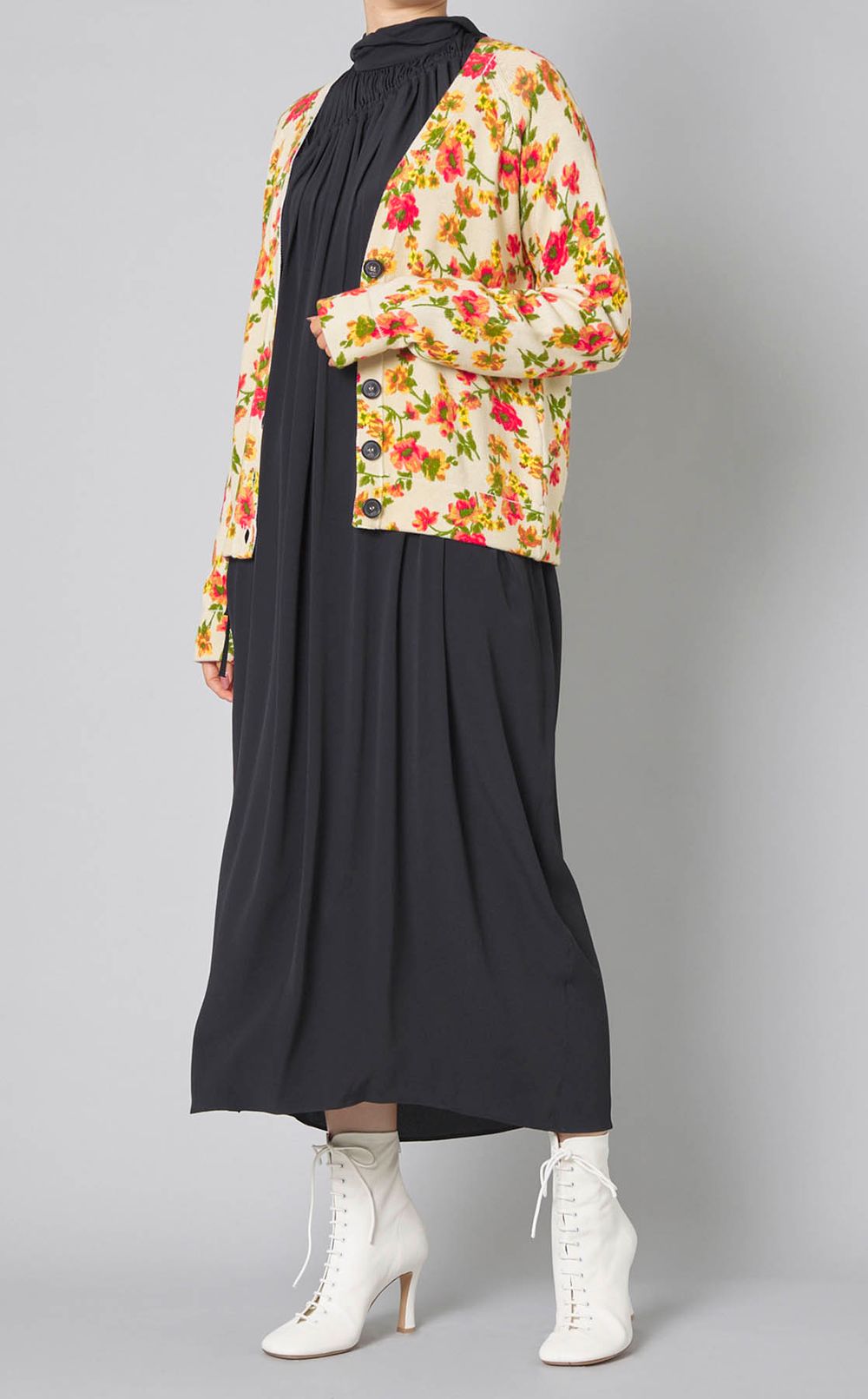 プリントコットンVネックカーディガン