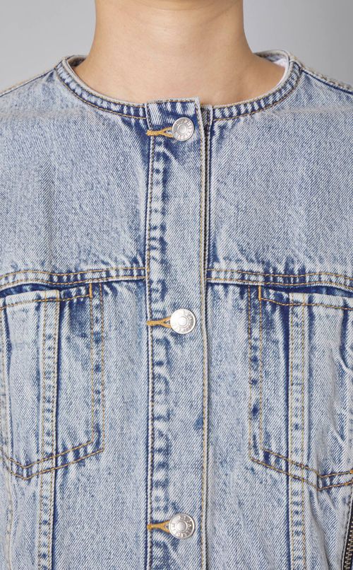 ノーカラークロップドデニムブルゾン