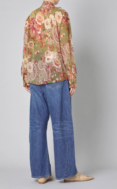 フラワープリントラッフルブラウス