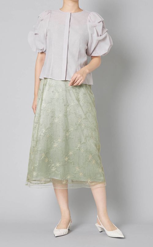 フラワー刺繍オーガンジーコンビドレス