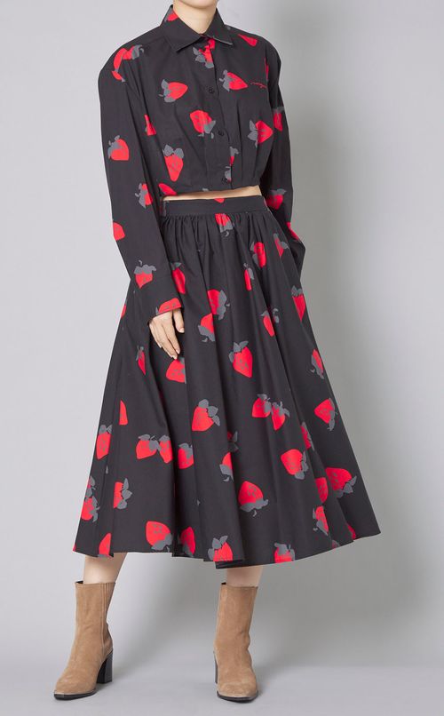 コットンイチゴプリントギャザースカート