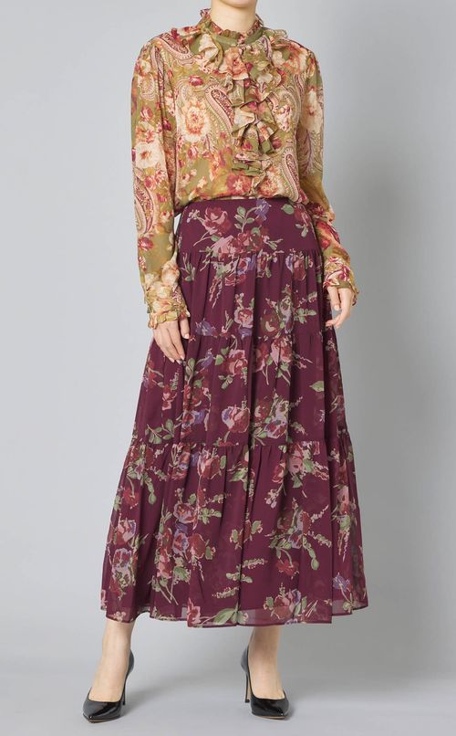 フラワープリントラッフルブラウス