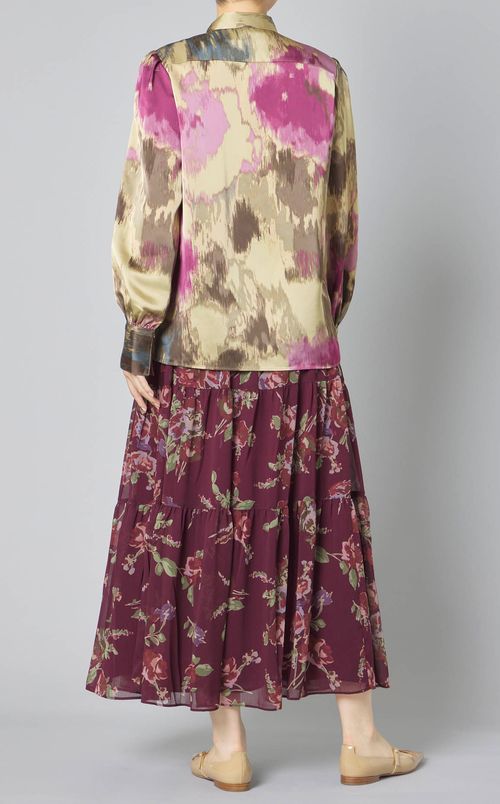 ボウタイプリントブラウス