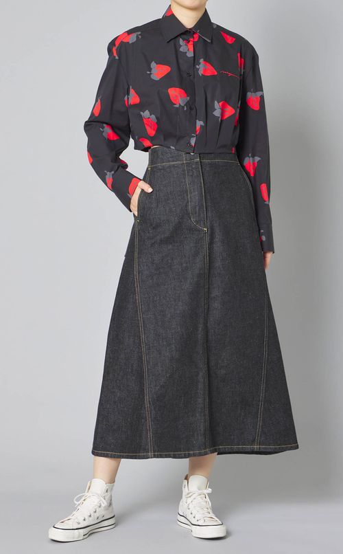 コットンイチゴプリントクロップドシャツ