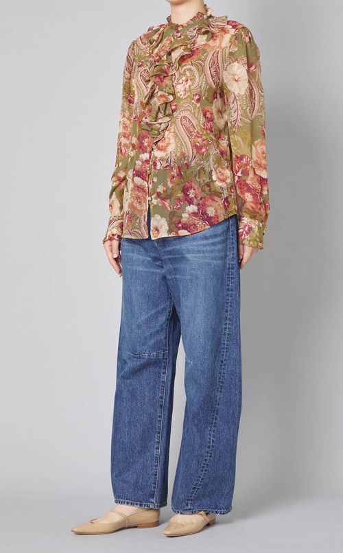 フラワープリントラッフルブラウス