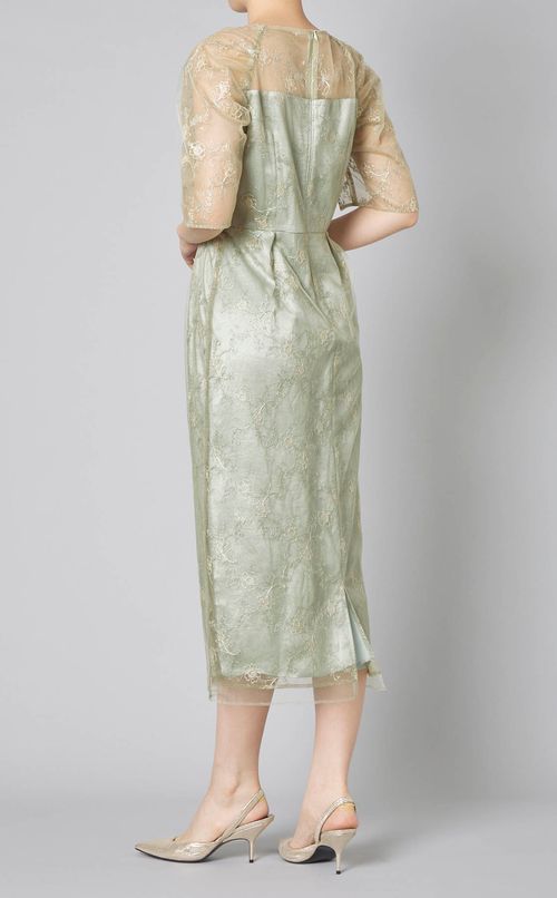 フラワー刺繍オーガンジーコンビドレス