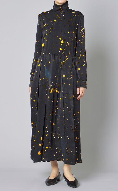 ペイントプリントスタンドカラードレス