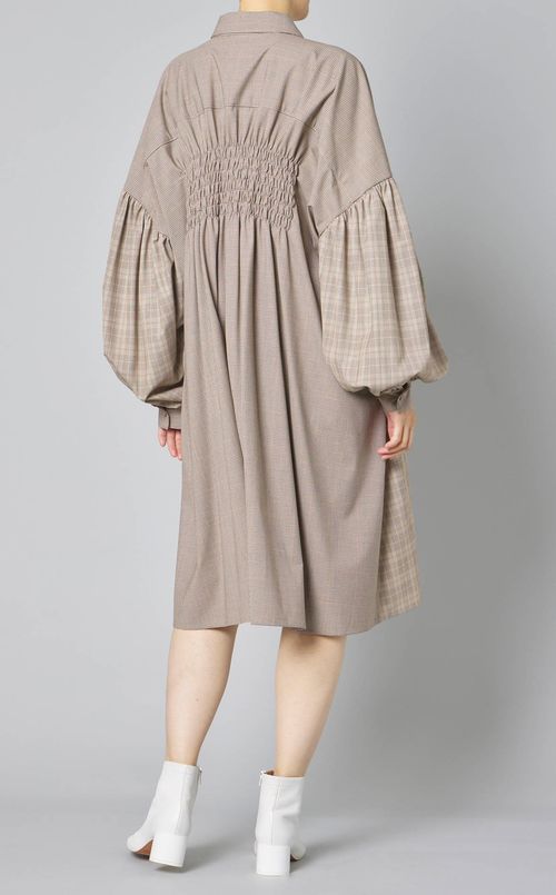 チェックプリントギャザーワンピース