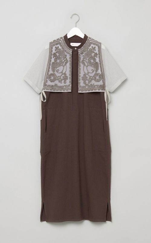 コード刺繍 Iラインワンピース