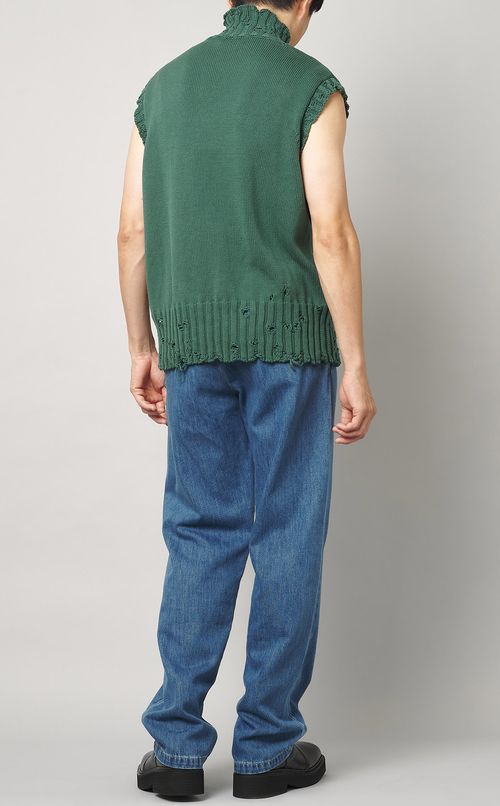 ダメージ加工ハイネックニットベスト