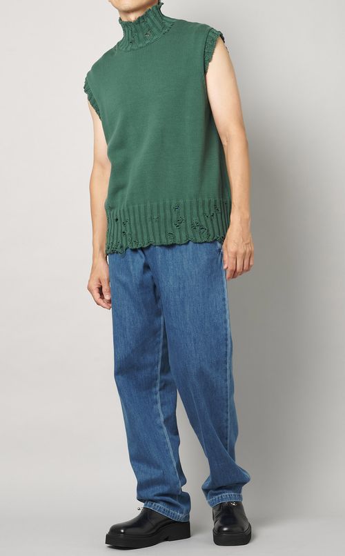 ダメージ加工ハイネックニットベスト