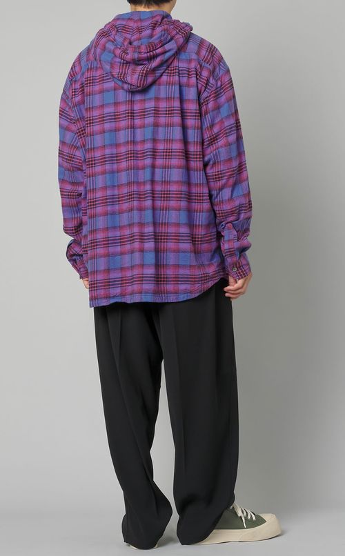 フーデッドチェックシャツ