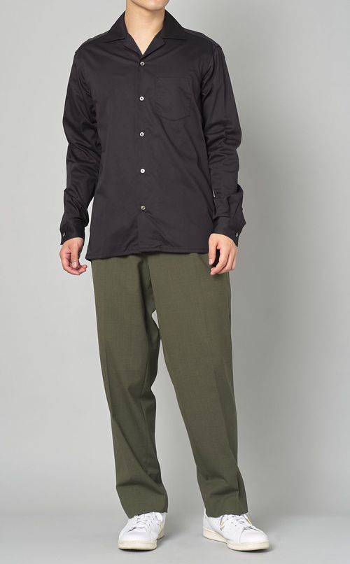 コットンサテンオープンカラーシャツ