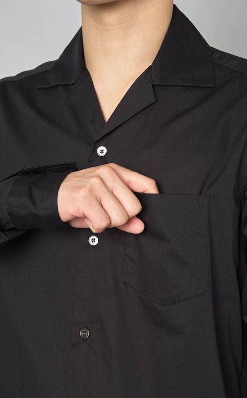 コットンサテンオープンカラーシャツ