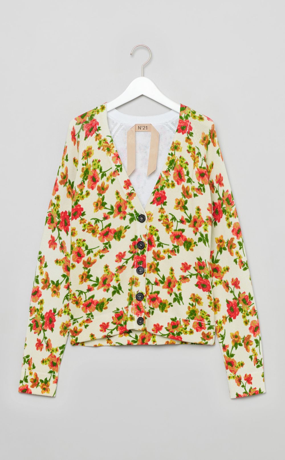 プリントコットンVネックカーディガン