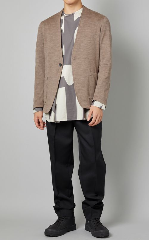 プリントノーカラーシャツ