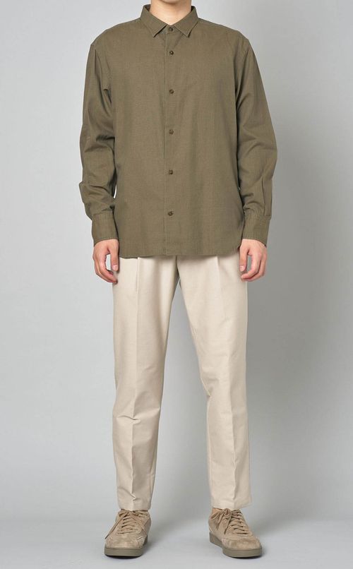 コットンリネンダンガリーオーバーシャツ