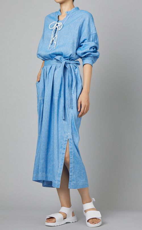 リネンレースアップワンピース