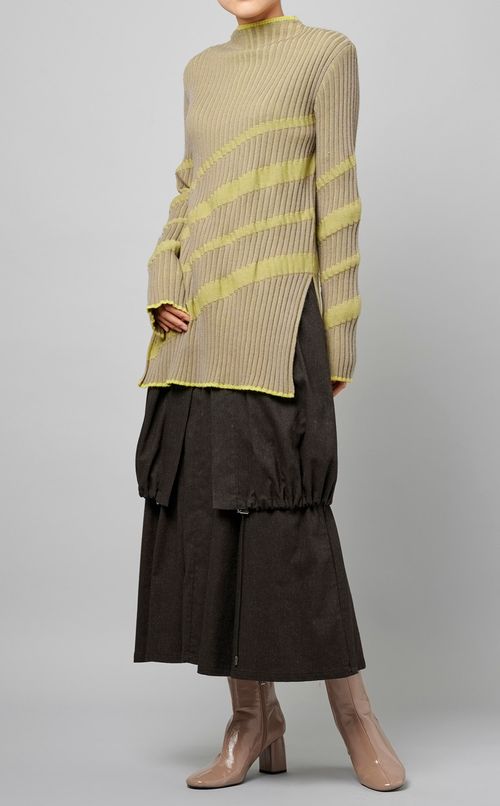 バイカラーリブニットプルオーバー