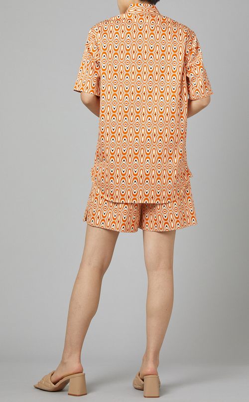 ジオメトリックプリント半袖ブラウス