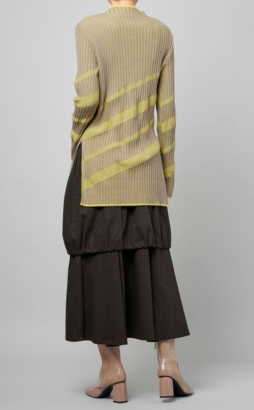 バイカラーリブニットプルオーバー