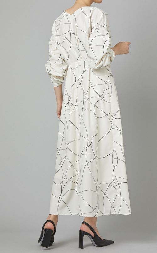 ジオメトリックプリントカシュクールドレス