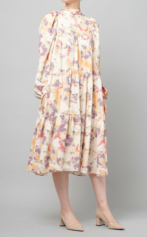 プリントティアードワンピース