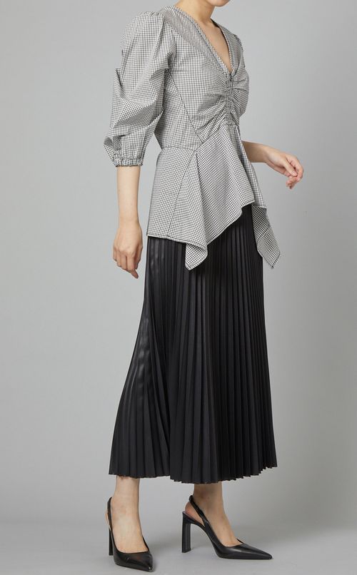 フロントギャザーチェック柄ブラウス